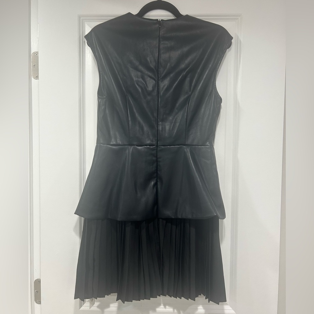 NWT- Mini Pleated Panel Sleeveless PU Leather Dress - Picture 5 of 7